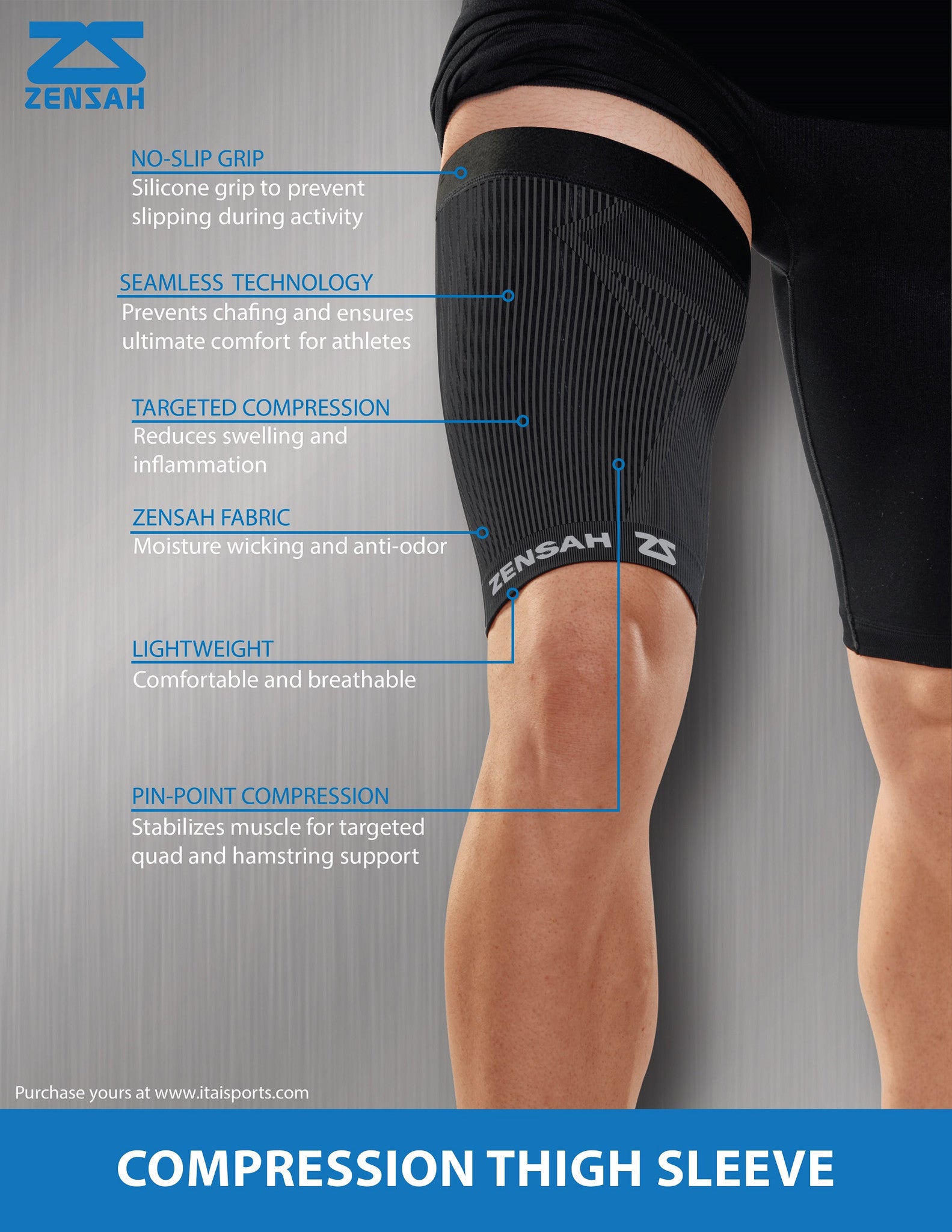  Zensah Thigh Compression Sleeve Hamstring Support